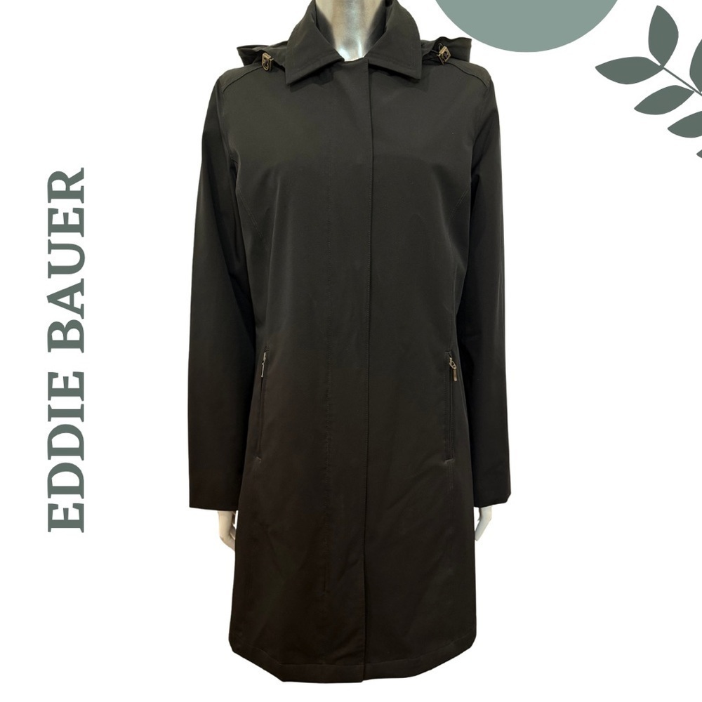 Eddie Bauer Black Hooded Trench Coat – Size Small